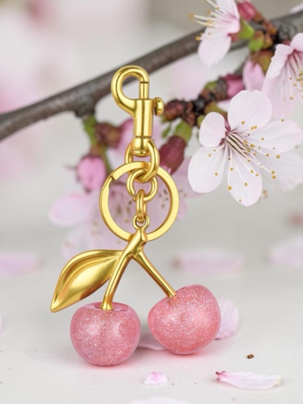 cherry pink glitter bag, charm keychain  NEW